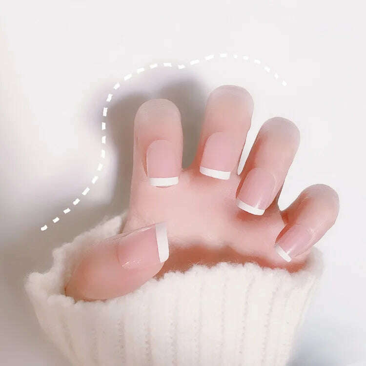 24pcs Light Green Stripe Gradient Wearing Fake Nails Seamless Removable Full Cover Long False Nails Press On Nails With Designs - KIMLUD