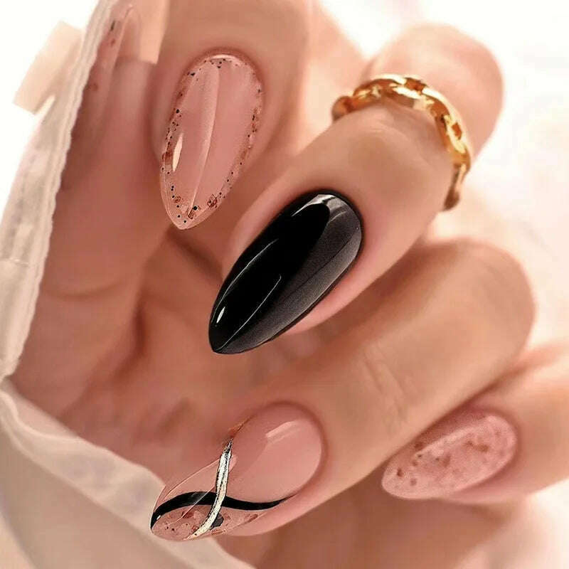 24pcs Light Green Stripe Gradient Wearing Fake Nails Seamless Removable Full Cover Long False Nails Press On Nails With Designs - KIMLUD