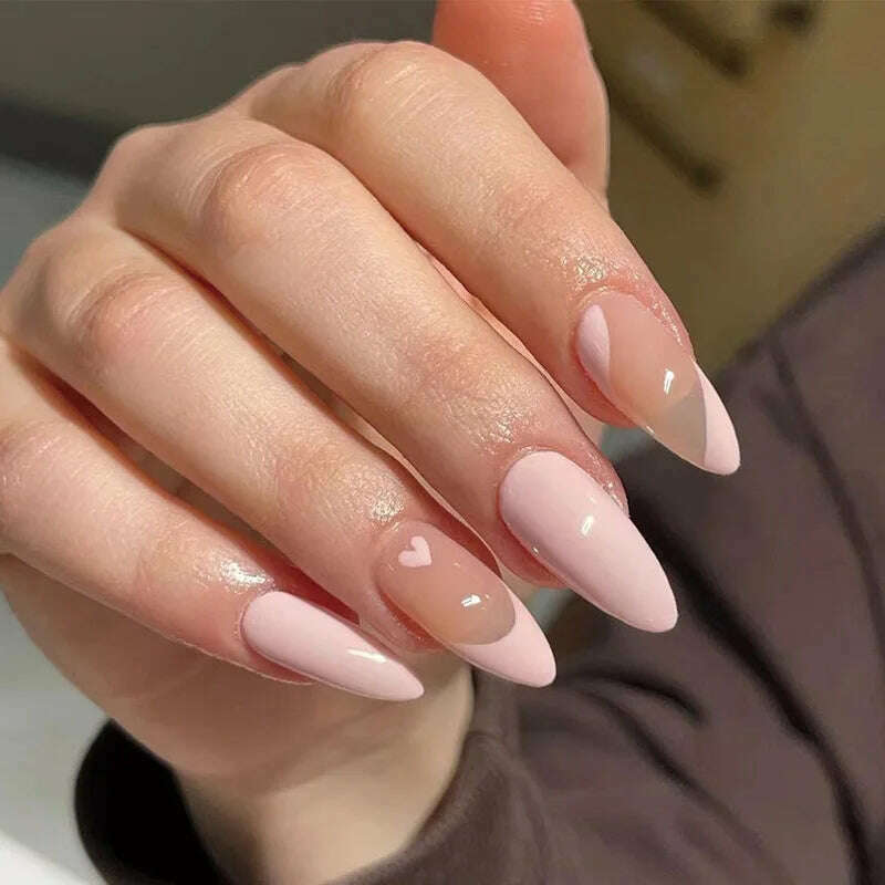 24pcs Light Green Stripe Gradient Wearing Fake Nails Seamless Removable Full Cover Long False Nails Press On Nails With Designs - KIMLUD