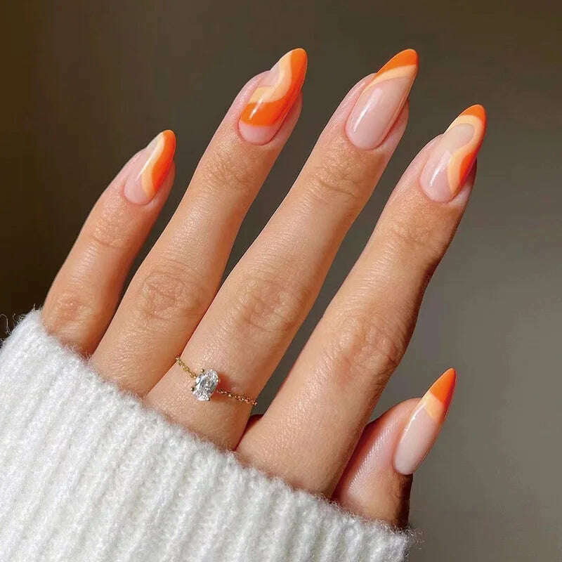24pcs Light Green Stripe Gradient Wearing Fake Nails Seamless Removable Full Cover Long False Nails Press On Nails With Designs - KIMLUD