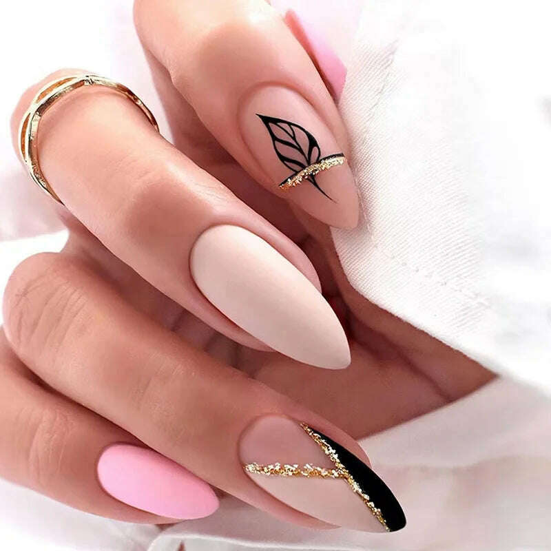 24pcs Light Green Stripe Gradient Wearing Fake Nails Seamless Removable Full Cover Long False Nails Press On Nails With Designs - KIMLUD