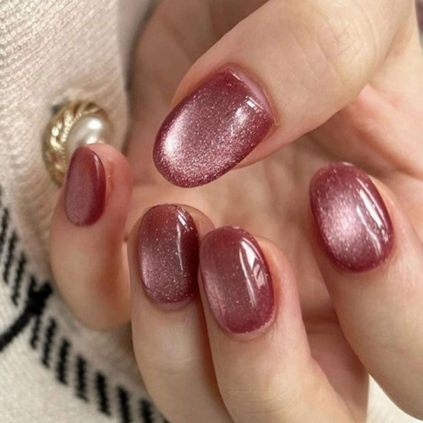 24pcs Pink Shiny Press-on Nails Cat Eye Glitter Artificial Nail Patch For Lady Women Manicure DIY Art Supplies with Jelly Glue - KIMLUD