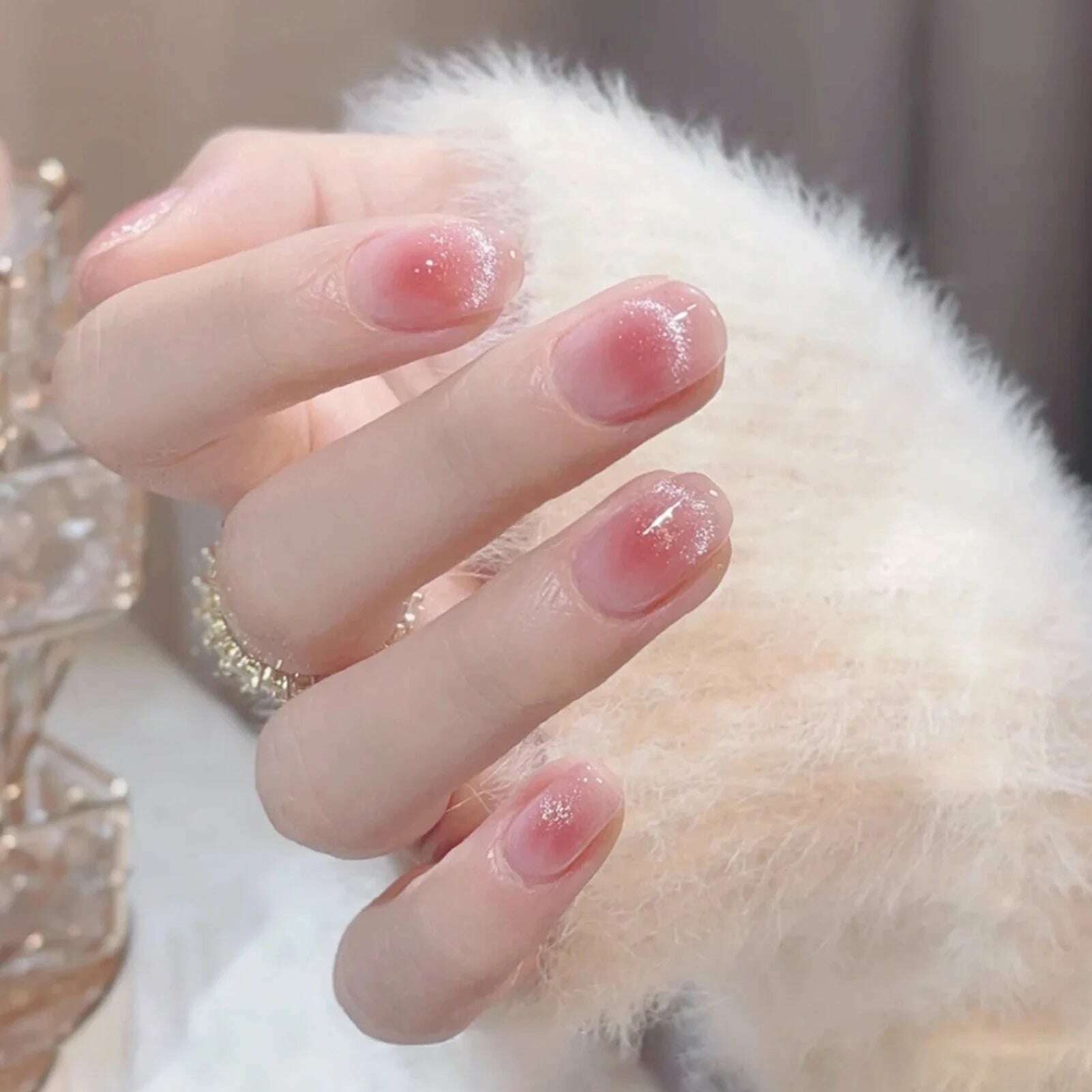 24pcs Pink Shiny Press-on Nails Cat Eye Glitter Artificial Nail Patch For Lady Women Manicure DIY Art Supplies with Jelly Glue - KIMLUD