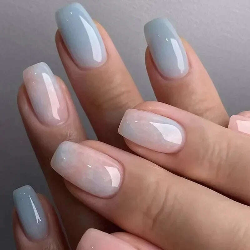 24Pcs Simple Square False Nails Short French Fake Nails Press on Colorful Flowers Design Full Cover Nail Tips Manicure Tools - KIMLUD