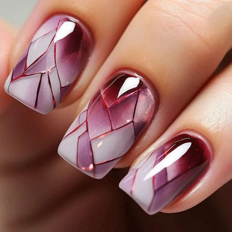 24Pcs Simple Square False Nails Short French Fake Nails Press on Colorful Flowers Design Full Cover Nail Tips Manicure Tools - KIMLUD