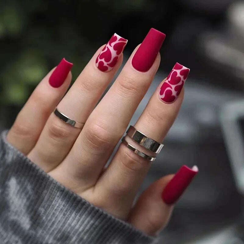 24Pcs Simple Square False Nails Short French Fake Nails Press on Colorful Flowers Design Full Cover Nail Tips Manicure Tools - KIMLUD