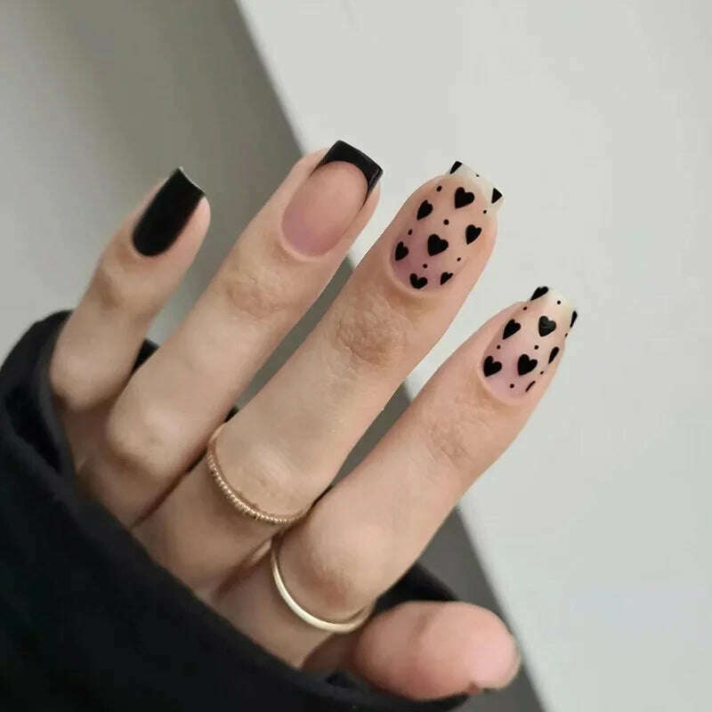 24Pcs Simple Square False Nails Short French Fake Nails Press on Colorful Flowers Design Full Cover Nail Tips Manicure Tools - KIMLUD