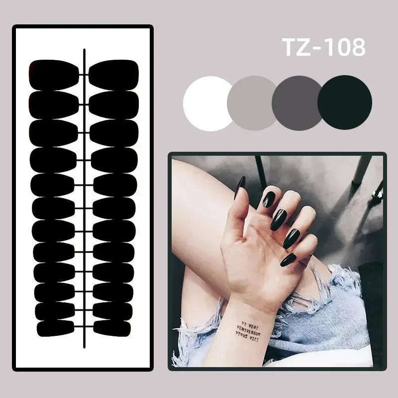 24Pcs Simple Square False Nails Short French Fake Nails Press on Colorful Flowers Design Full Cover Nail Tips Manicure Tools - KIMLUD