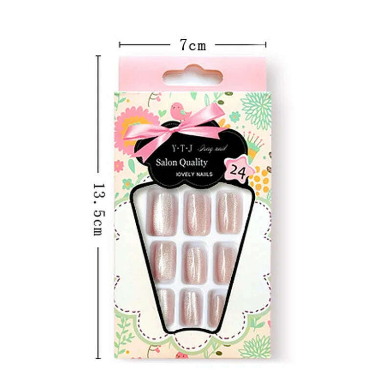 24pcs/box Cat Eye Phototherapy Nail Patch Wearable Fake Nail Short False Nail Wedding For Winter Autumn wearable full cover - KIMLUD