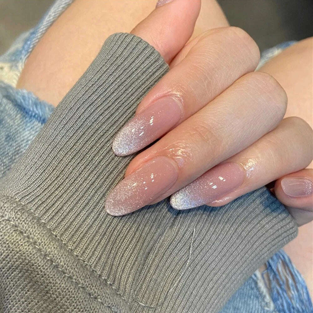 24pcs/box Cat Eye Phototherapy Nail Patch Wearable Fake Nail Short False Nail Wedding For Winter Autumn wearable full cover - KIMLUD