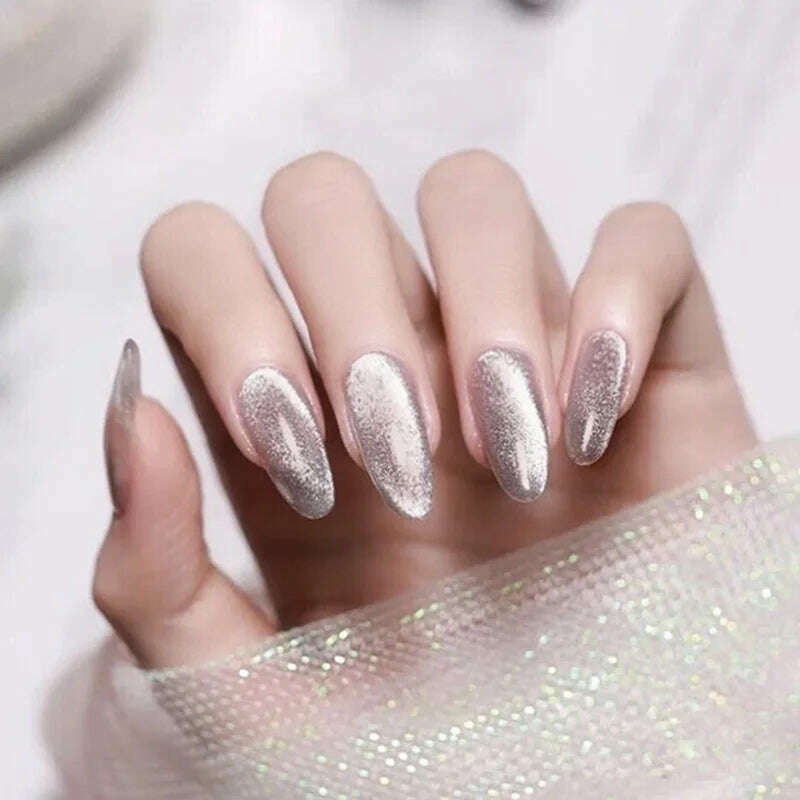 24pcs/box Cat Eye Phototherapy Nail Patch Wearable Fake Nail Short False Nail Wedding For Winter Autumn wearable full cover - KIMLUD