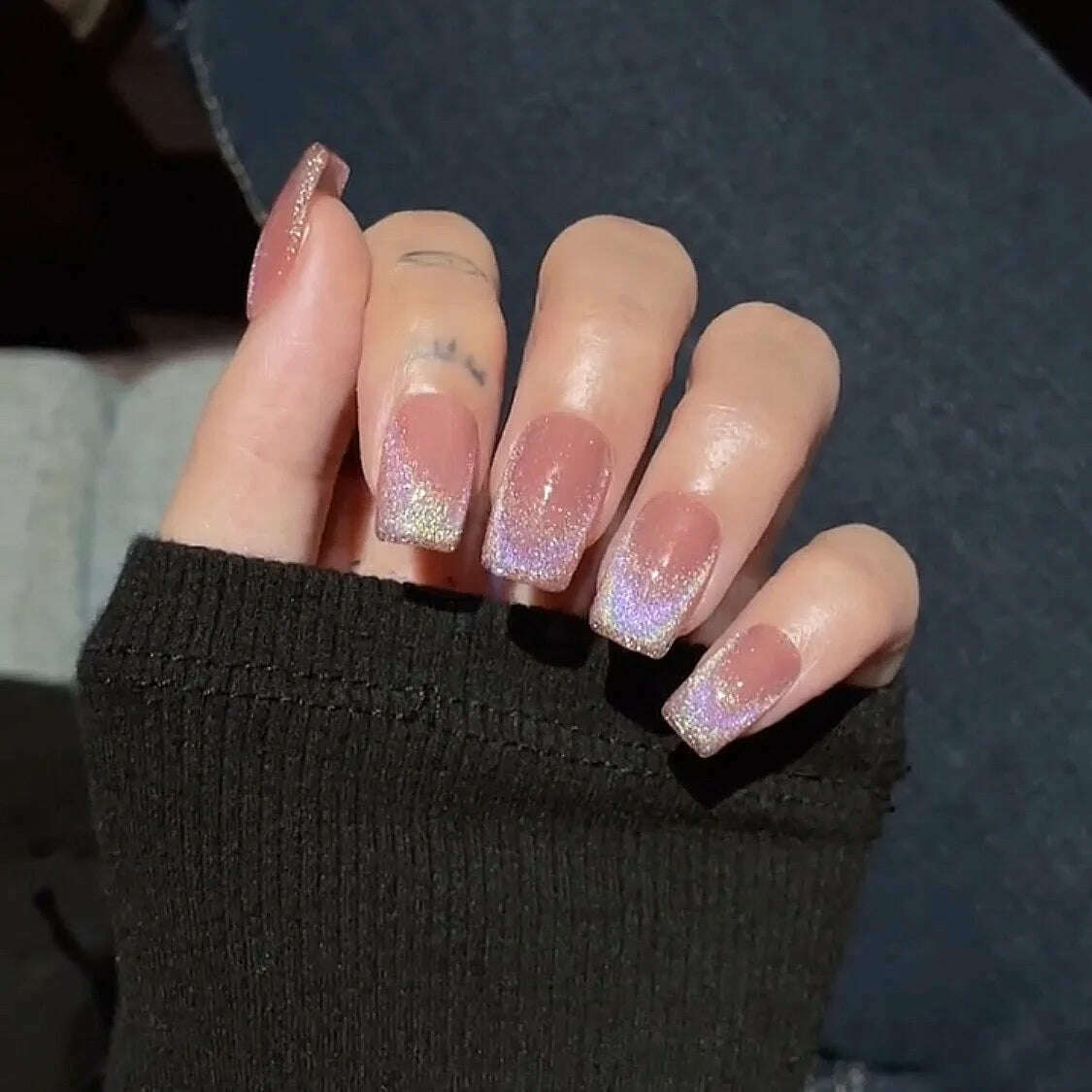 24pcs/box Cat Eye Phototherapy Nail Patch Wearable Fake Nail Short False Nail Wedding For Winter Autumn wearable full cover - KIMLUD