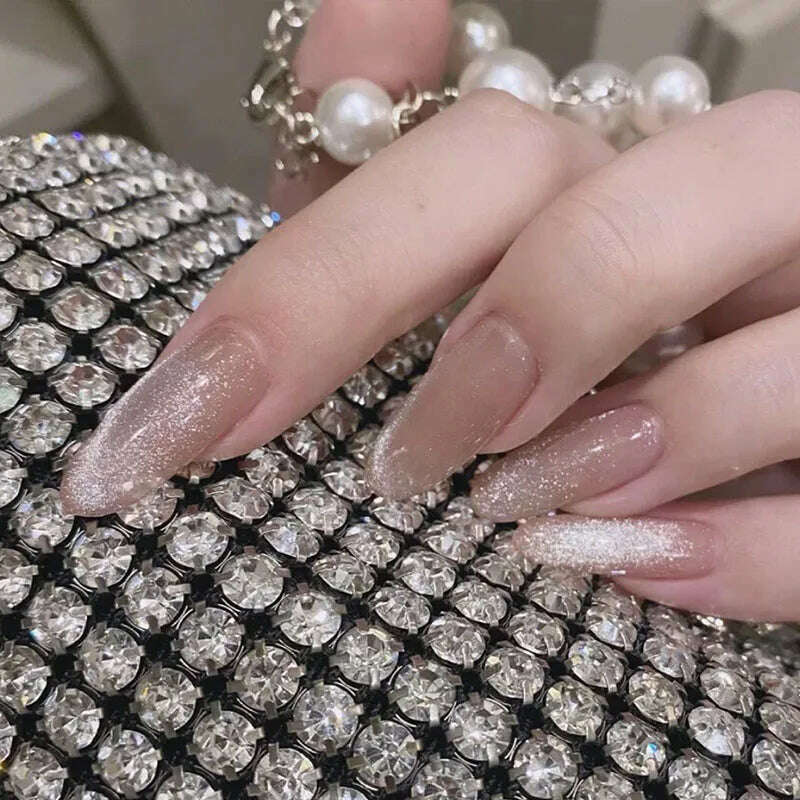 24pcs/box Cat Eye Phototherapy Nail Patch Wearable Fake Nail Short False Nail Wedding For Winter Autumn wearable full cover - KIMLUD
