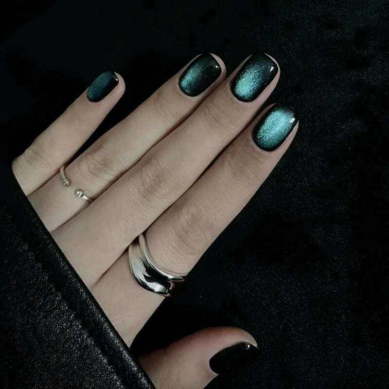 24pcs/box Cat Eye Phototherapy Nail Patch Wearable Fake Nail Short False Nail Wedding For Winter Autumn wearable full cover - KIMLUD