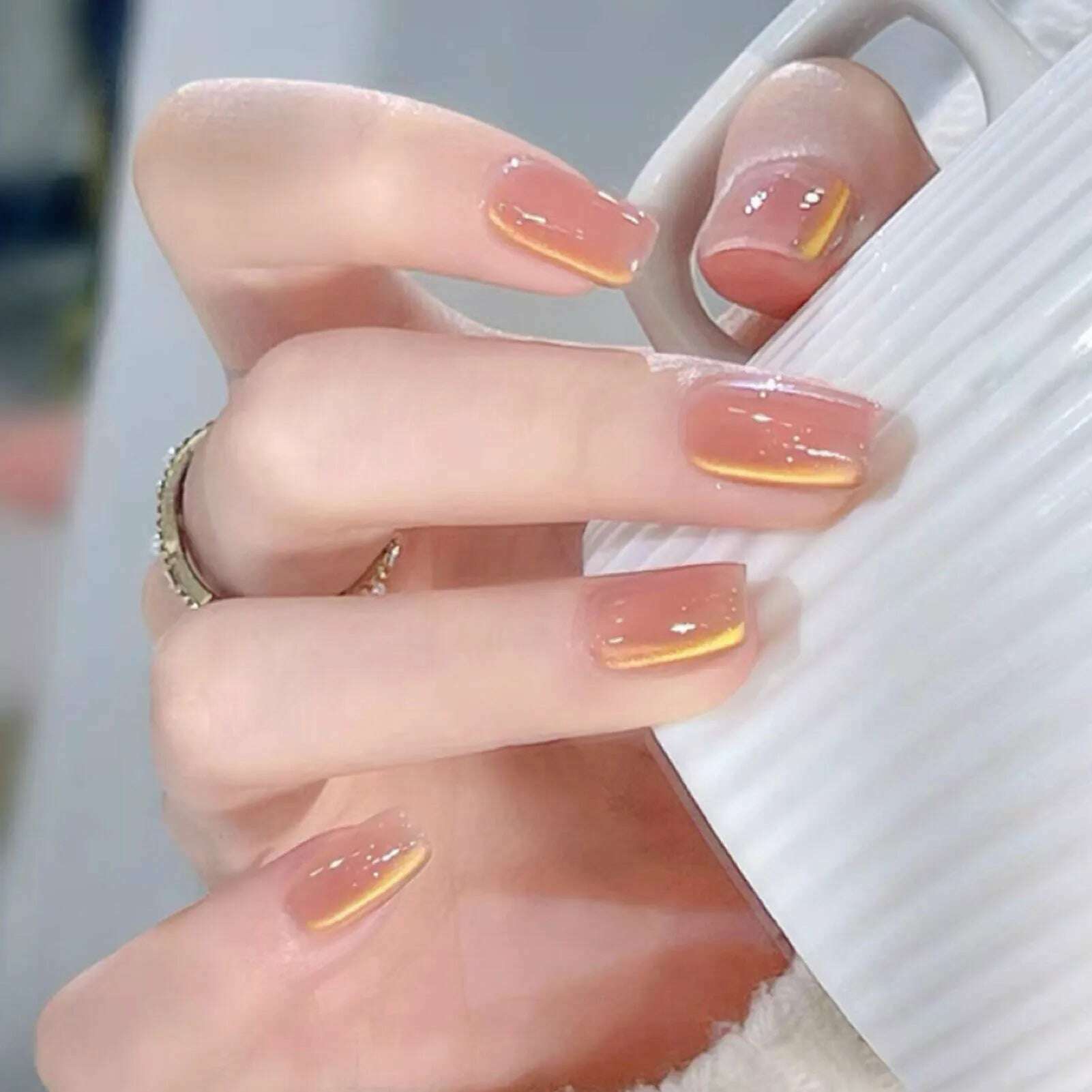 24pcs/box Cat Eye Phototherapy Nail Patch Wearable Fake Nail Short False Nail Wedding For Winter Autumn wearable full cover - KIMLUD
