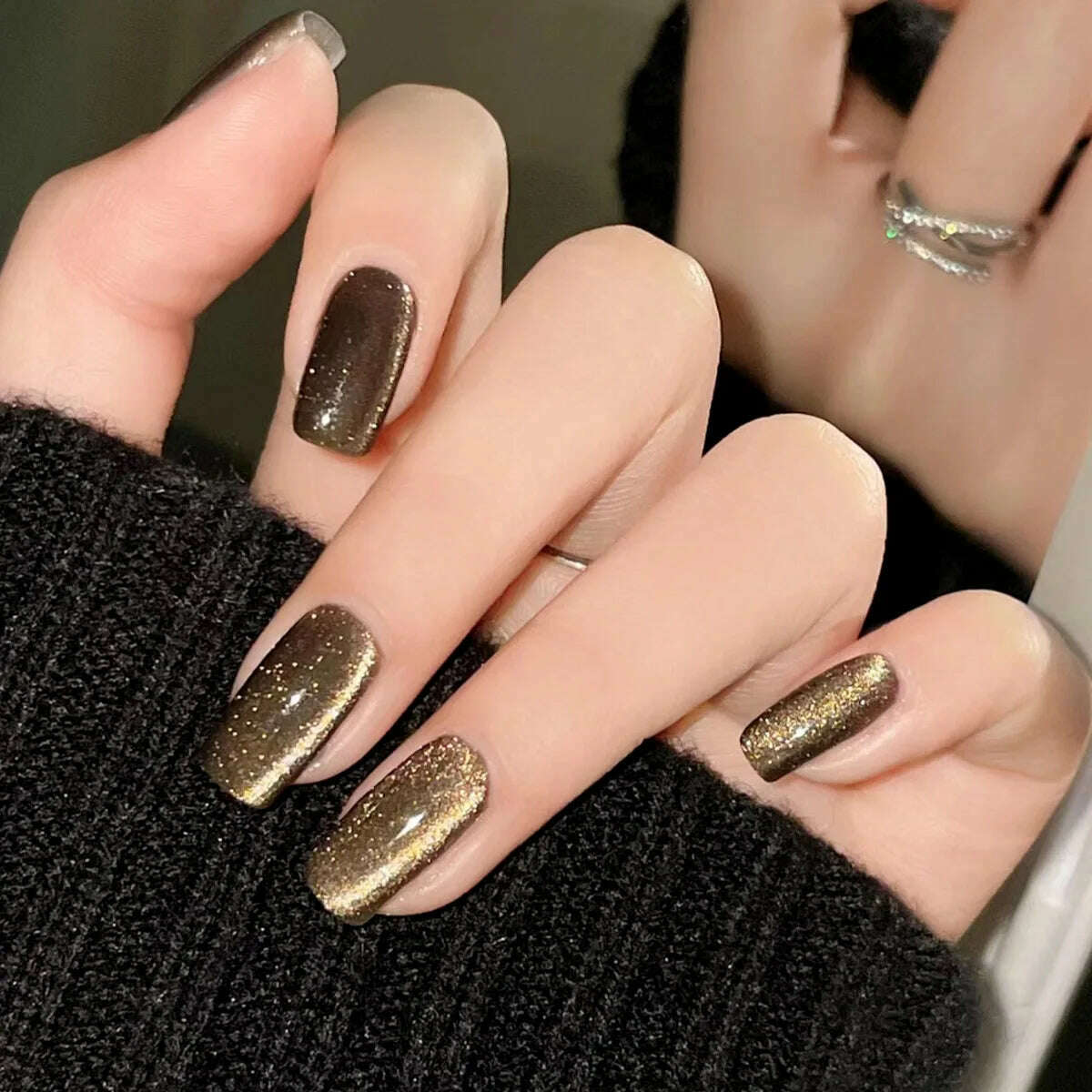 24pcs/box Cat Eye Phototherapy Nail Patch Wearable Fake Nail Short False Nail Wedding For Winter Autumn wearable full cover - KIMLUD
