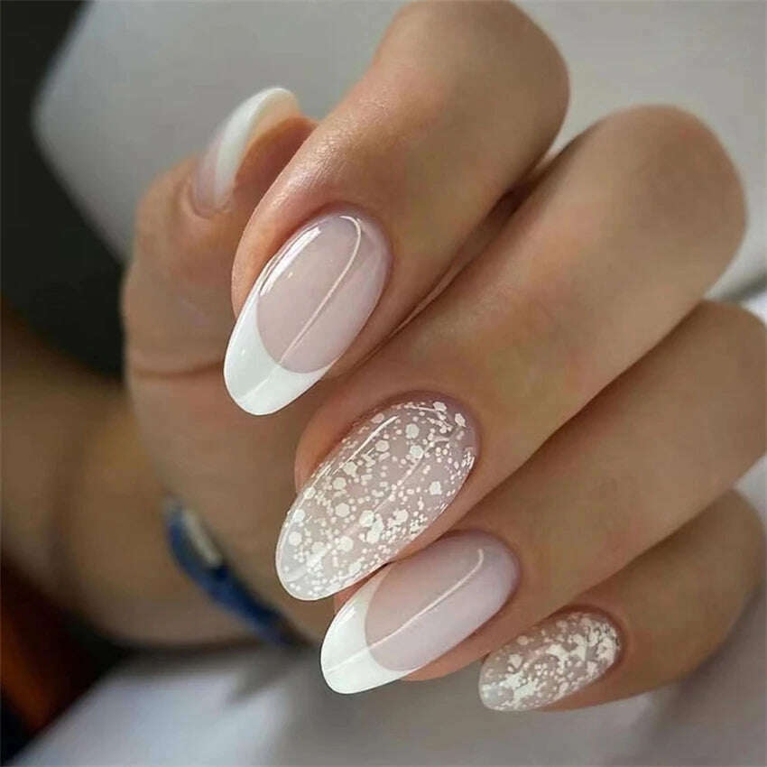 24Ps/Set Square Head Coffin Wearing False Nails Art Pink Matte French Fake Nails Leopard Artificial Acrylic White Press on Nails - KIMLUD