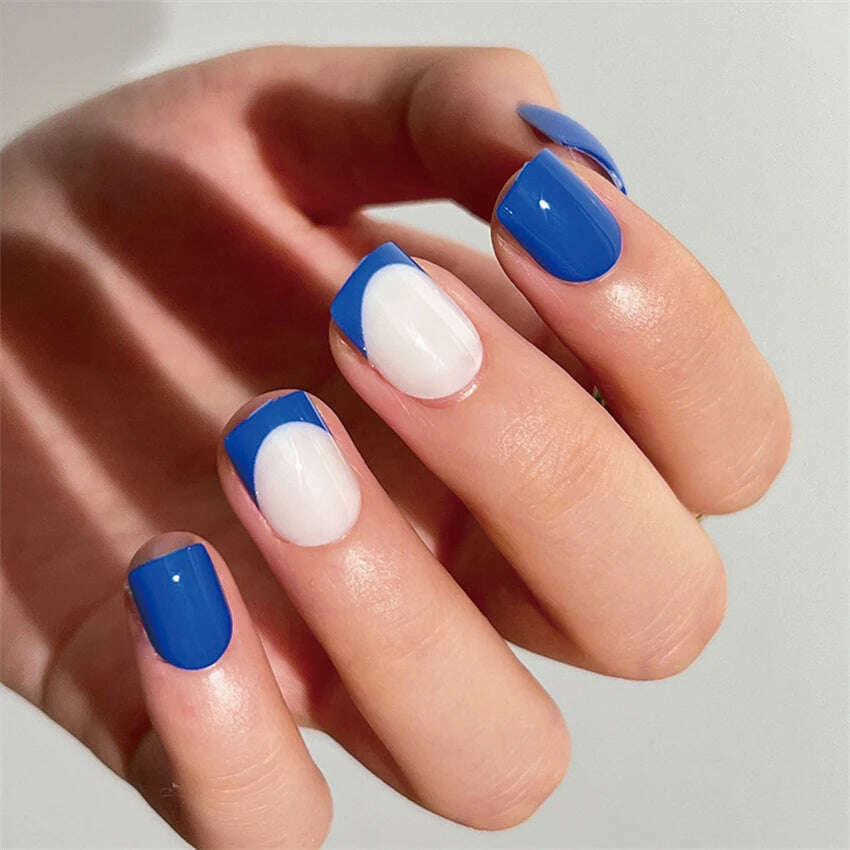 24Ps/Set Square Head Coffin Wearing False Nails Art Pink Matte French Fake Nails Leopard Artificial Acrylic White Press on Nails - KIMLUD
