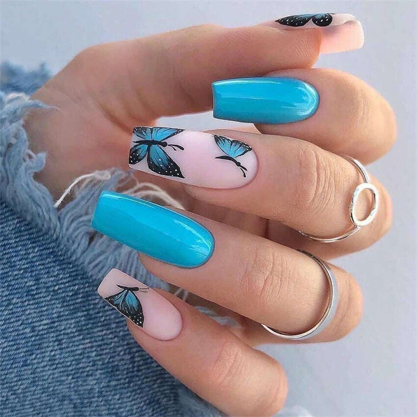 24Ps/Set Square Head Coffin Wearing False Nails Art Pink Matte French Fake Nails Leopard Artificial Acrylic White Press on Nails - KIMLUD