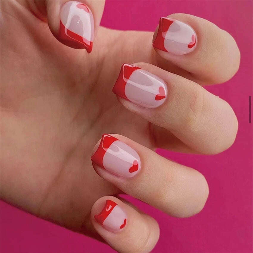 24Ps/Set Square Head Coffin Wearing False Nails Art Pink Matte French Fake Nails Leopard Artificial Acrylic White Press on Nails - KIMLUD