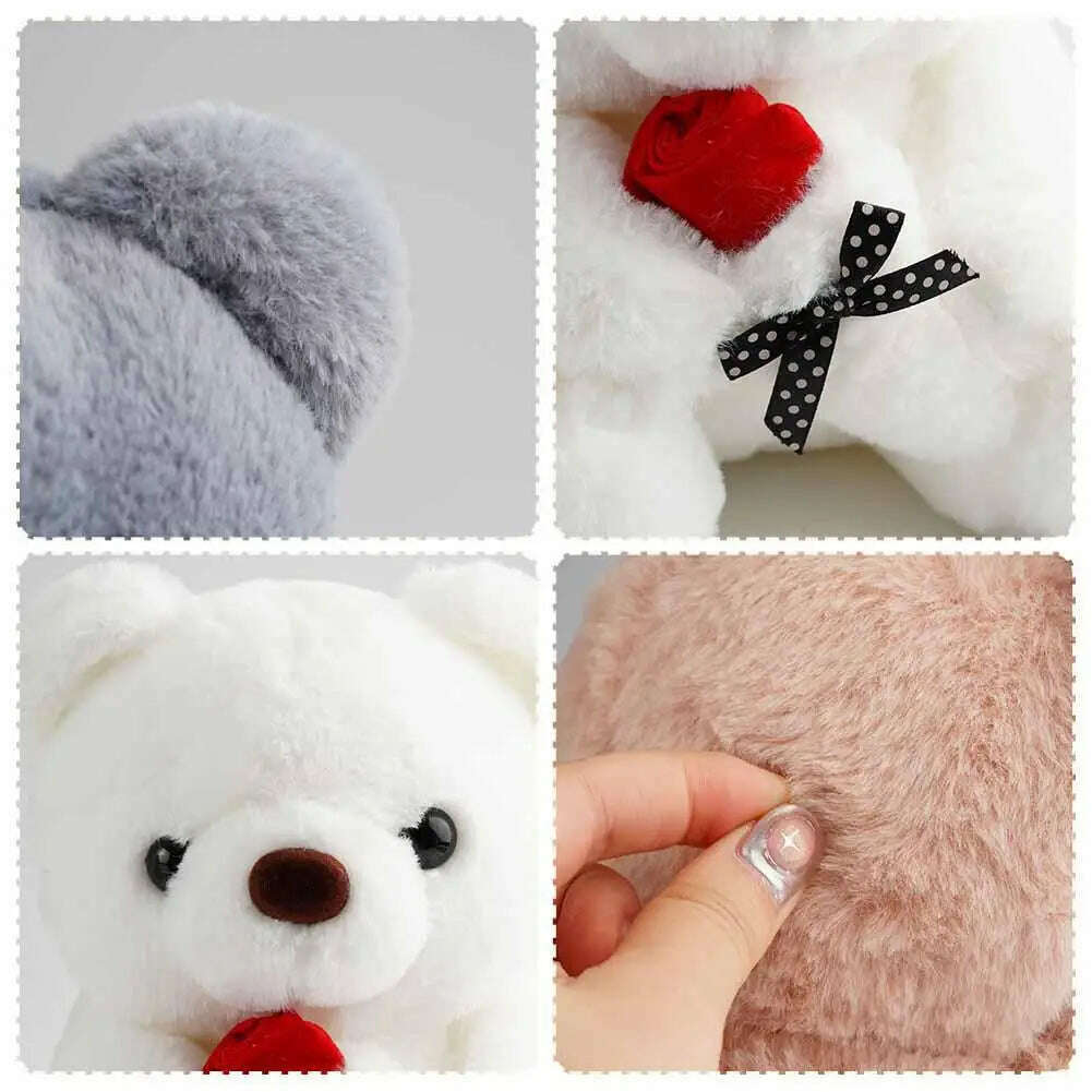 KIMLUD, 25cm Kawaii Bear With Rose Plush Toy Stuffed Animal Dolls I Love You For Girl Friend Birthday Gift Romantic Present Wholesale, KIMLUD Womens Clothes