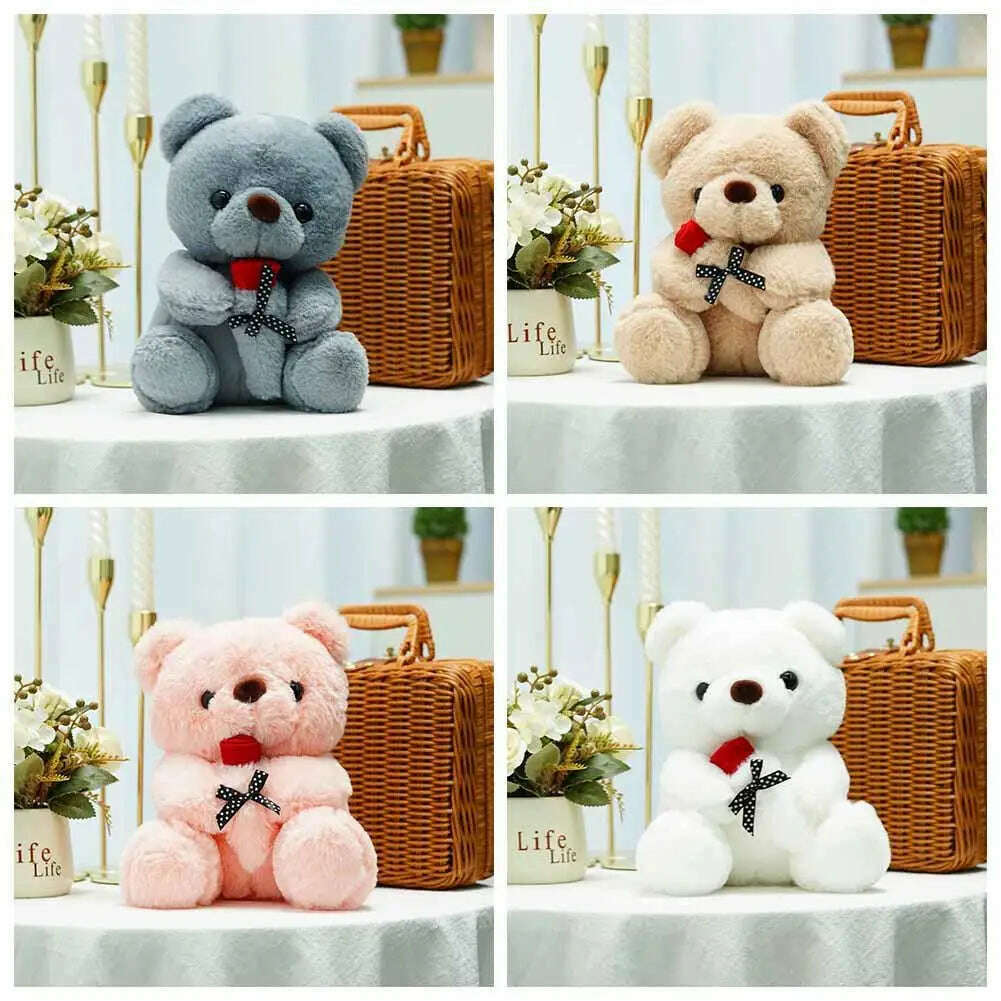 KIMLUD, 25cm Kawaii Bear With Rose Plush Toy Stuffed Animal Dolls I Love You For Girl Friend Birthday Gift Romantic Present Wholesale, KIMLUD Womens Clothes