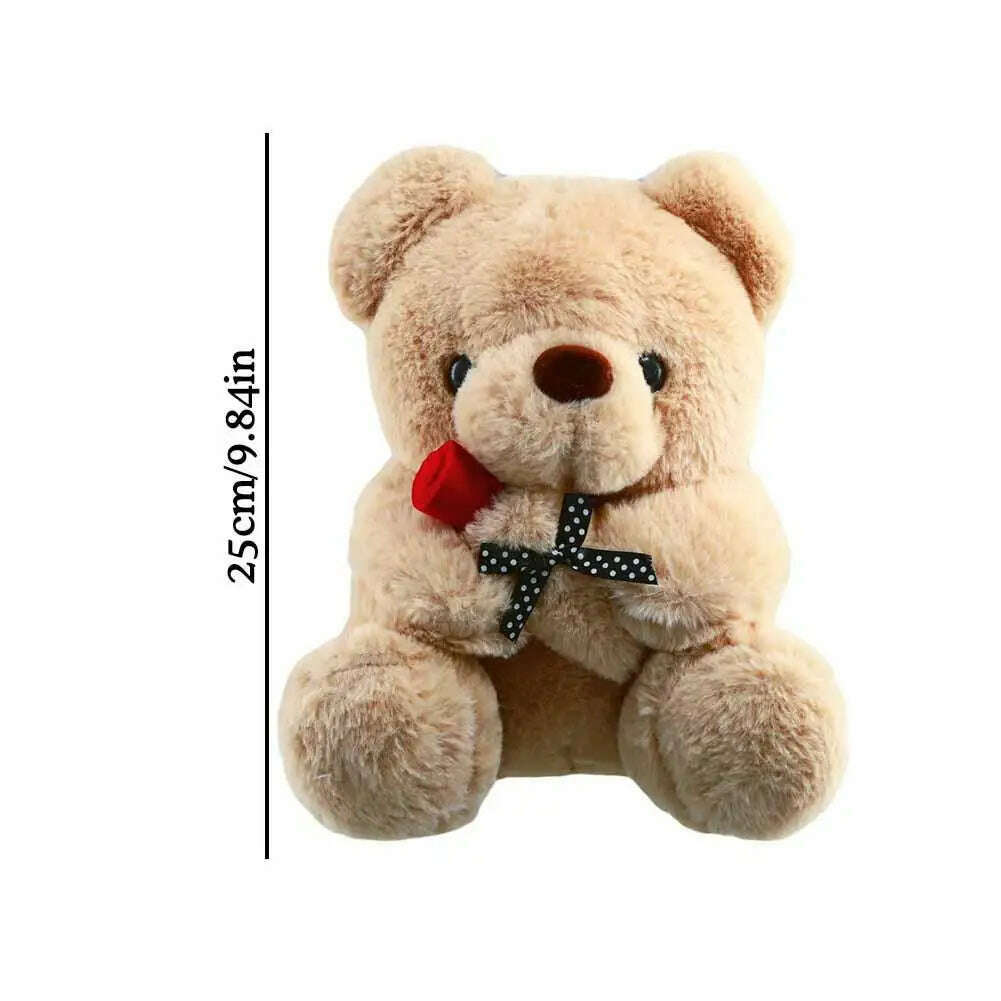 KIMLUD, 25cm Kawaii Bear With Rose Plush Toy Stuffed Animal Dolls I Love You For Girl Friend Birthday Gift Romantic Present Wholesale, KIMLUD Women's Clothes