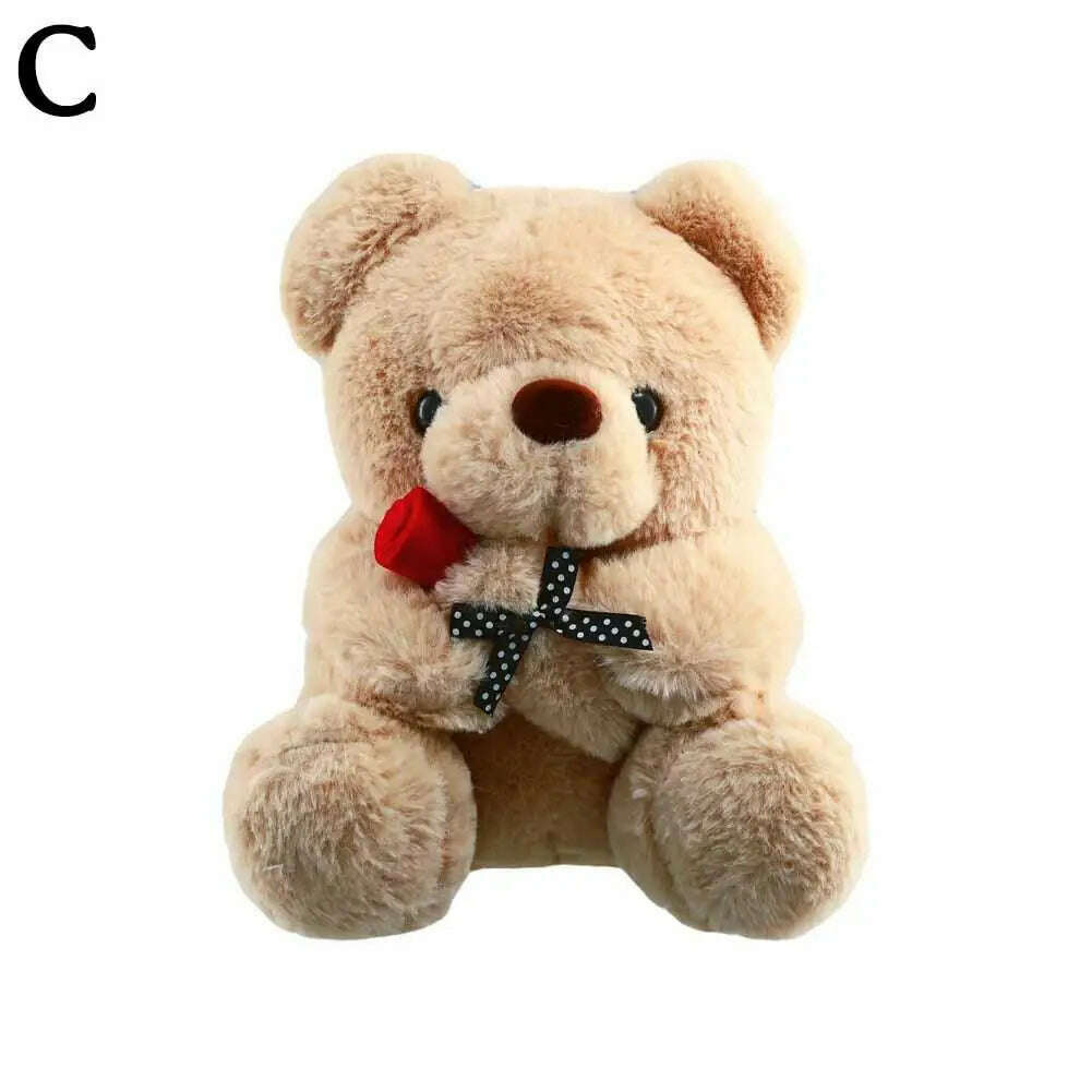 KIMLUD, 25cm Kawaii Bear With Rose Plush Toy Stuffed Animal Dolls I Love You For Girl Friend Birthday Gift Romantic Present Wholesale, Yellow / China, KIMLUD Womens Clothes