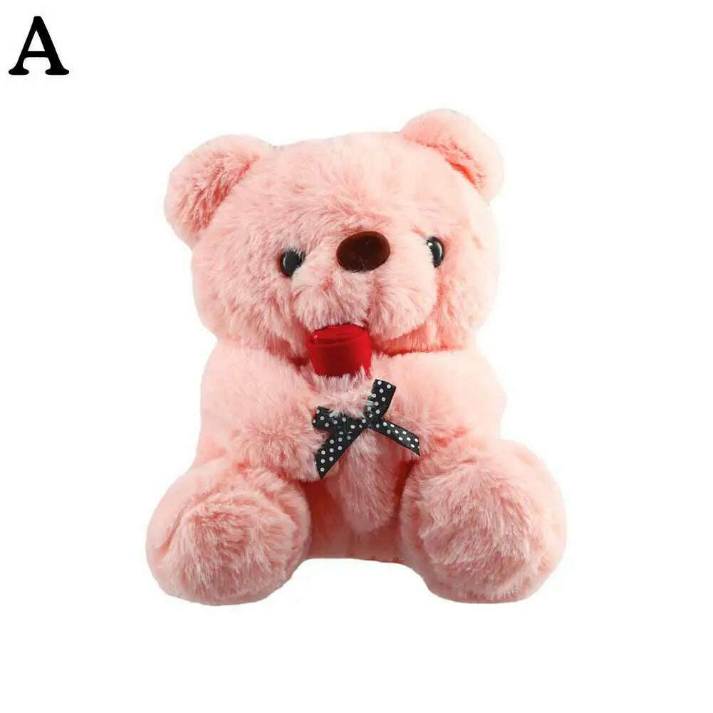 KIMLUD, 25cm Kawaii Bear With Rose Plush Toy Stuffed Animal Dolls I Love You For Girl Friend Birthday Gift Romantic Present Wholesale, Pink / China, KIMLUD Women's Clothes