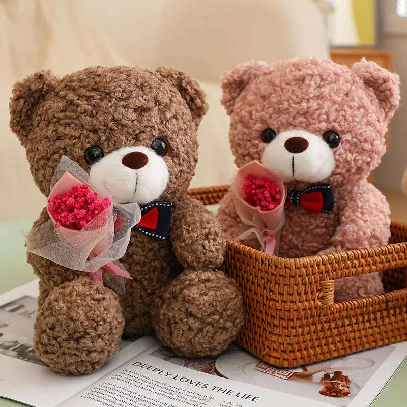 KIMLUD, 25cm Kawaii Hug Bouquet Teddy Bear Plush Toy Stuffed Super Soft Bow Tie Bear Children'S Doll Girlfriend Kids Baby Christmas Gift, KIMLUD Womens Clothes