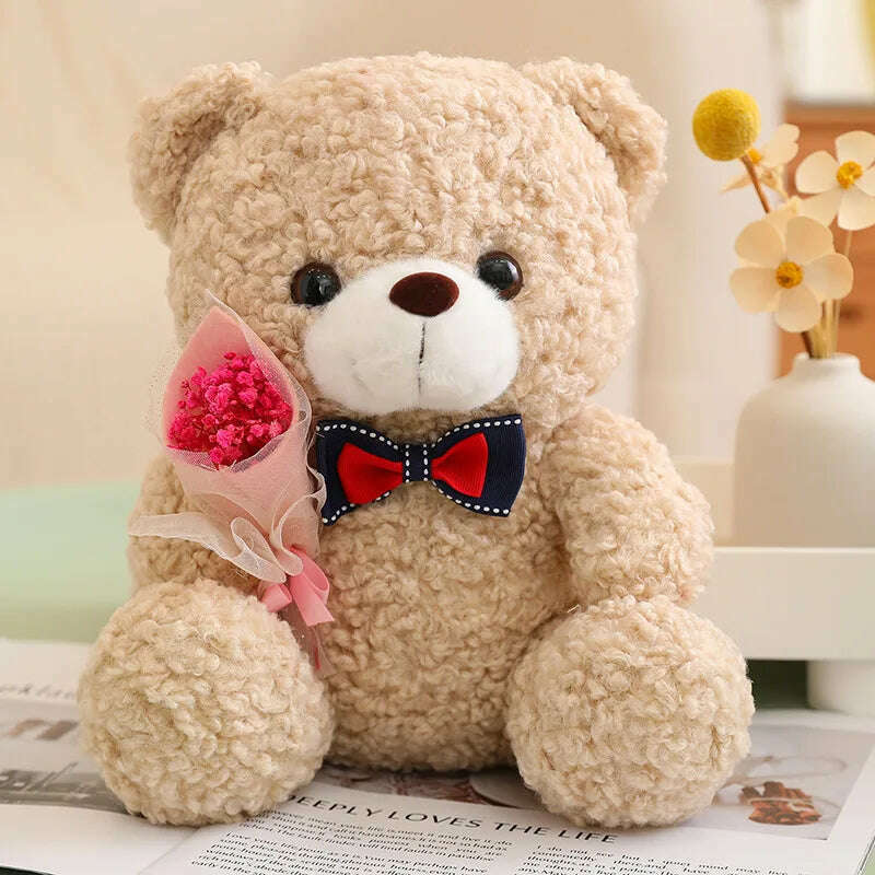 KIMLUD, 25cm Kawaii Hug Bouquet Teddy Bear Plush Toy Stuffed Super Soft Bow Tie Bear Children'S Doll Girlfriend Kids Baby Christmas Gift, light brown / 25cm, KIMLUD APPAREL - Womens Clothes