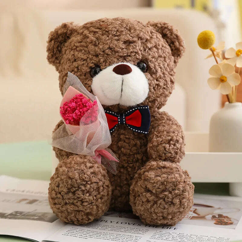 KIMLUD, 25cm Kawaii Hug Bouquet Teddy Bear Plush Toy Stuffed Super Soft Bow Tie Bear Children'S Doll Girlfriend Kids Baby Christmas Gift, dark brown / 25cm, KIMLUD APPAREL - Womens Clothes