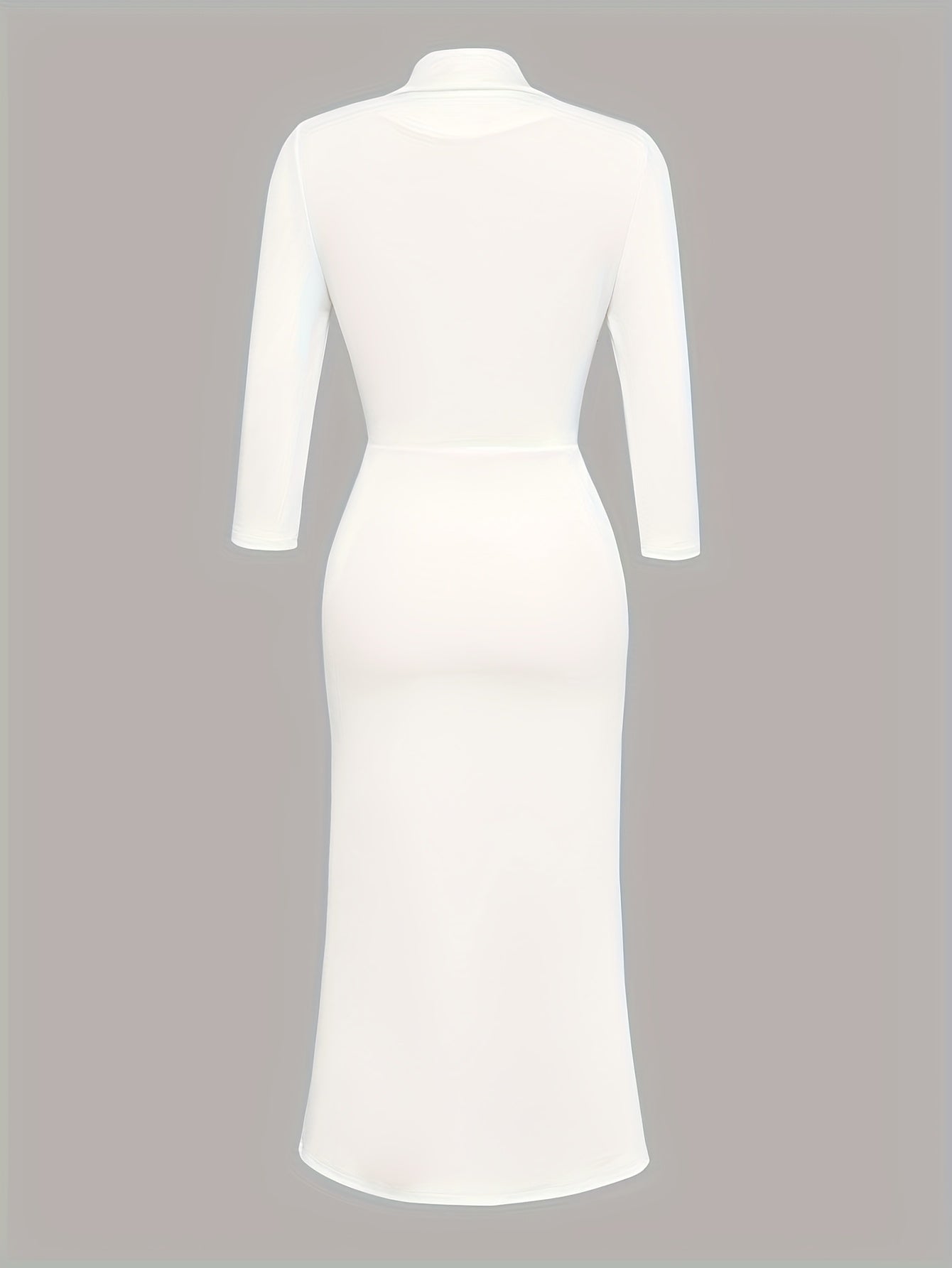 Elegant Women'S Bodycon Dress - Long Sleeve V-Neck with Belt, High-Low Hem, Stretchy Polyester Blend, Solid Color, Perfect for All Seasons, Versatile Fashion | Belted Waist Dress | Glossy Texture