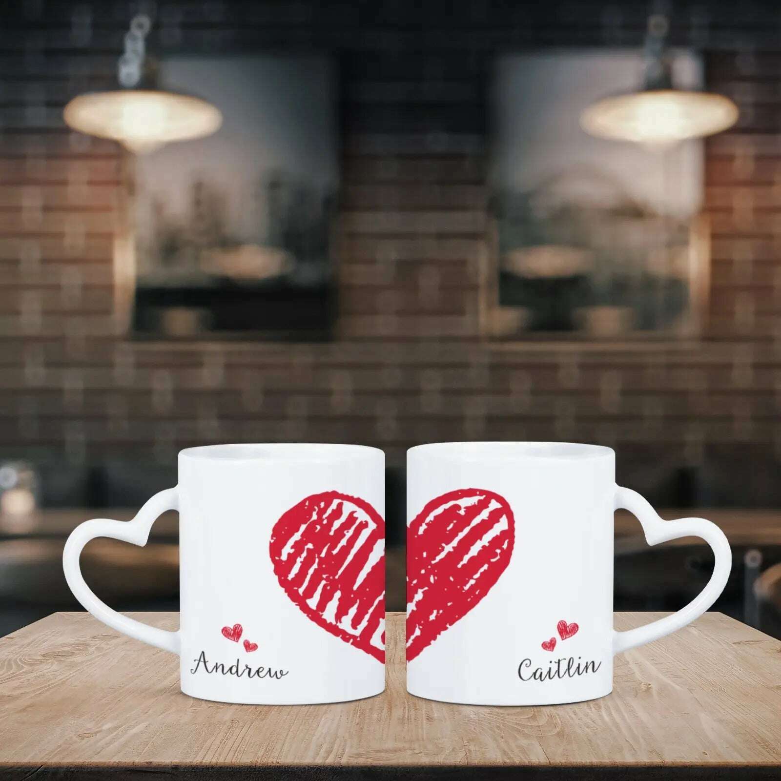 KIMLUD, 2pc Heart Handle Personalized Name Couple Coffee Mug for Girlfriend Wife Husband Valentine's Day present for Couples Coffee Mugs, KIMLUD Womens Clothes