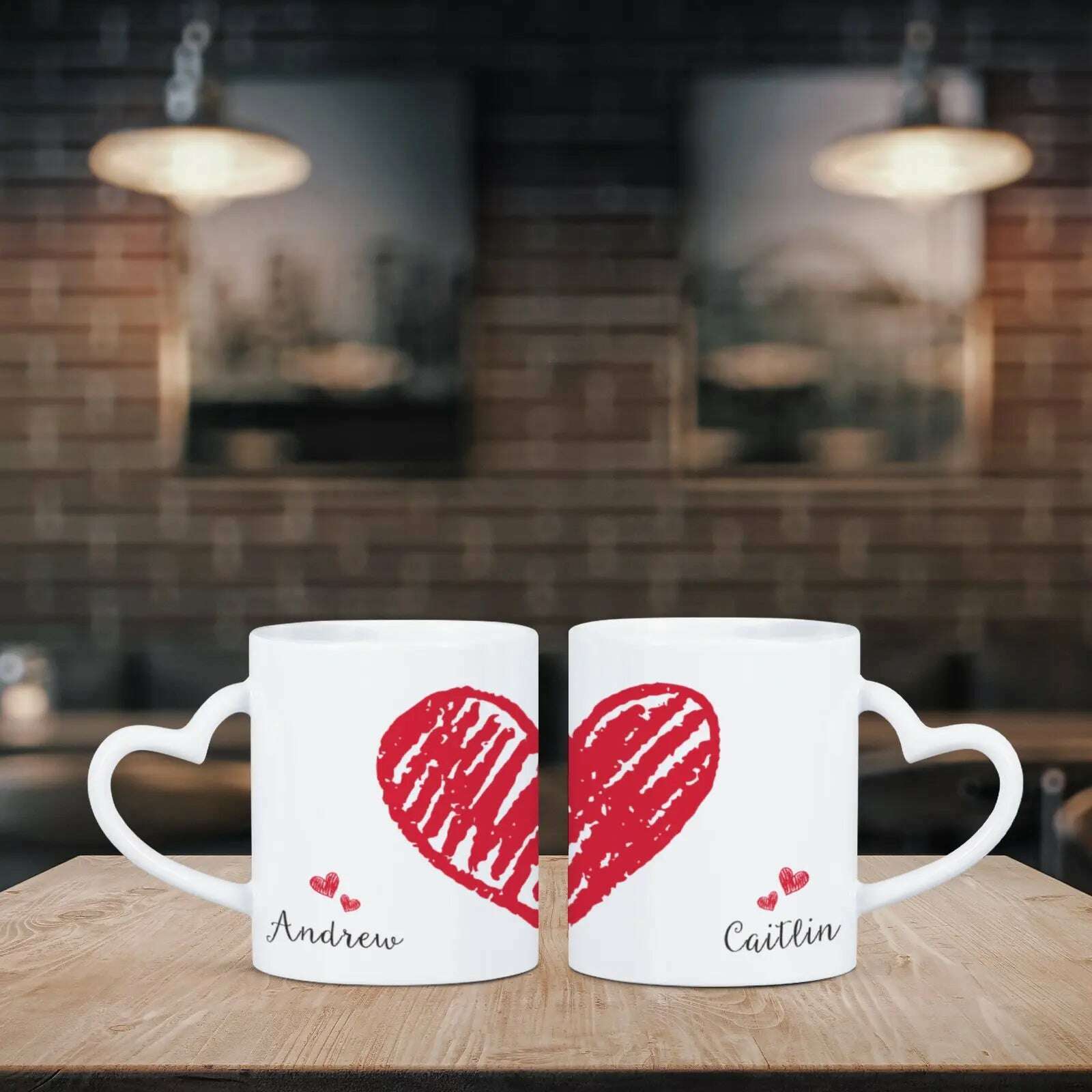2pc Heart Handle Personalized Name Couple Coffee Mug for Girlfriend Wife Husband Valentine's Day present for Couples Coffee Mugs - KIMLUD
