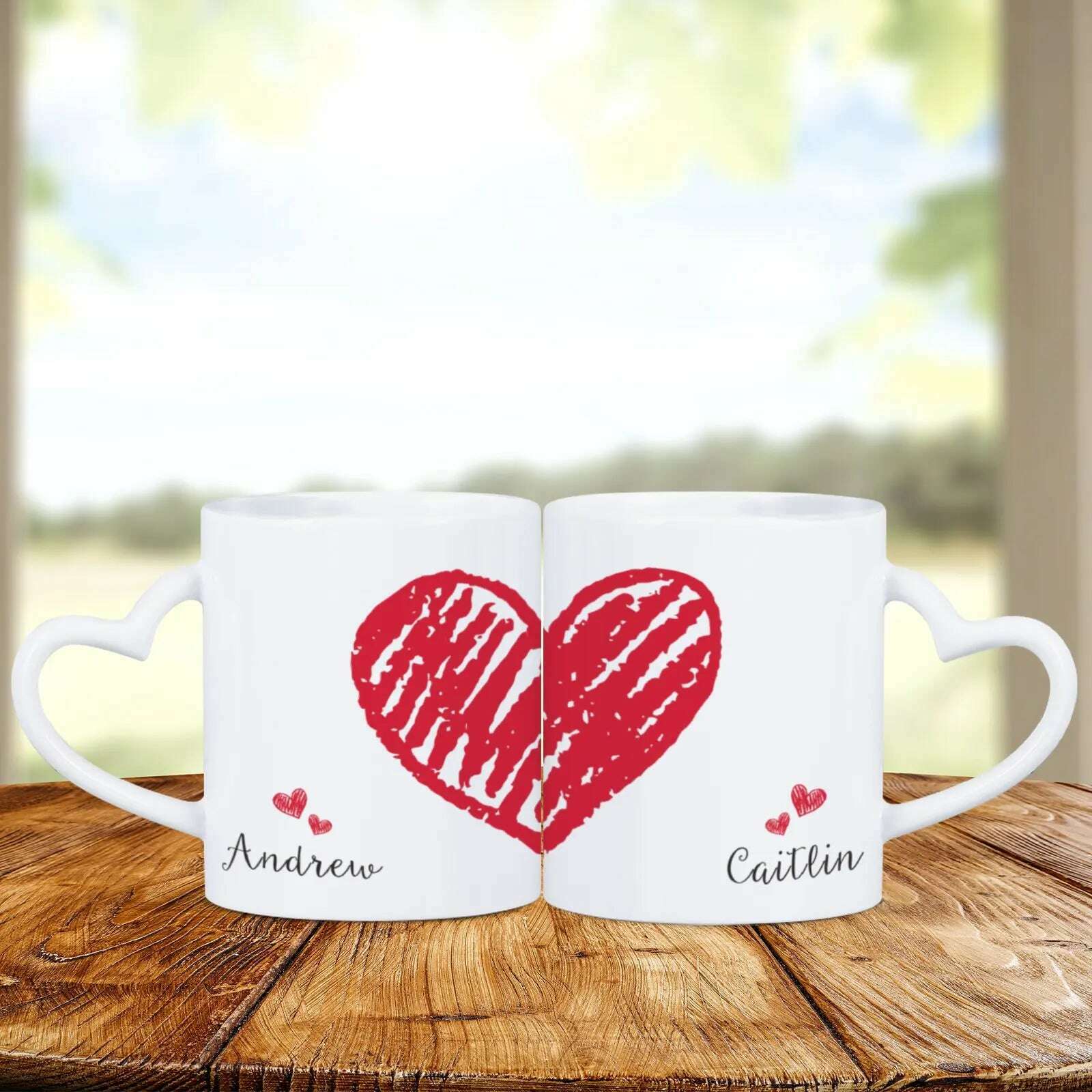 2pc Heart Handle Personalized Name Couple Coffee Mug for Girlfriend Wife Husband Valentine's Day present for Couples Coffee Mugs - KIMLUD