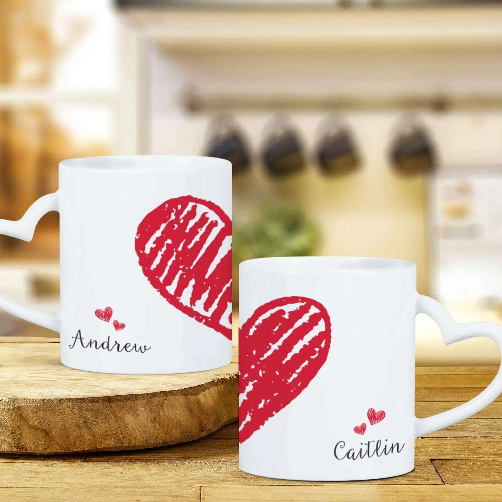 2pc Heart Handle Personalized Name Couple Coffee Mug for Girlfriend Wife Husband Valentine's Day present for Couples Coffee Mugs - KIMLUD