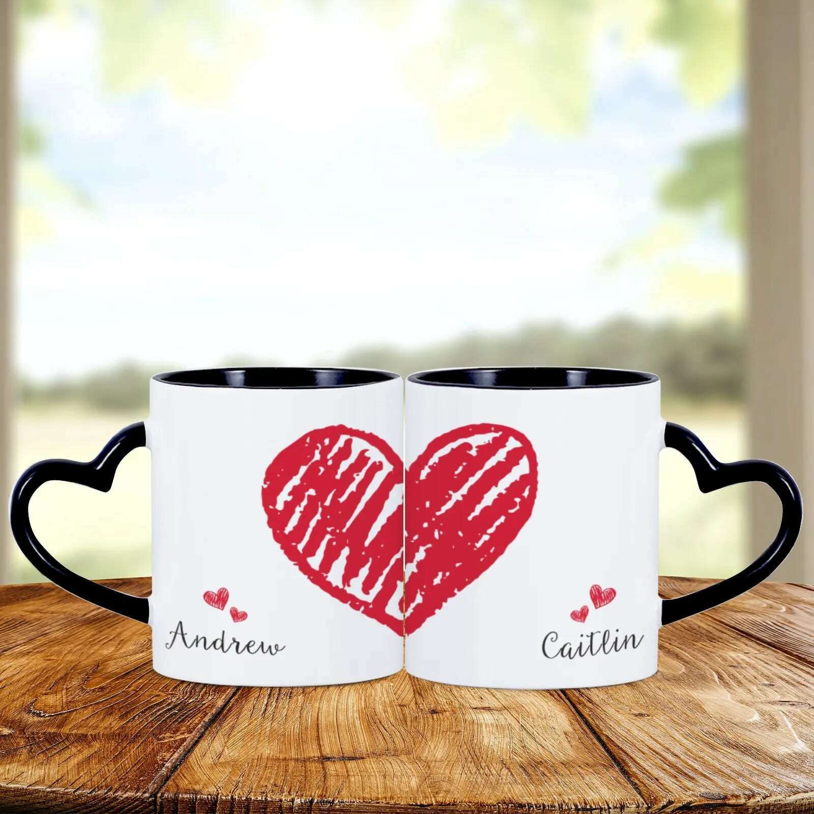 KIMLUD, 2pc Heart Handle Personalized Name Couple Coffee Mug for Girlfriend Wife Husband Valentine's Day present for Couples Coffee Mugs, black / 325ml, KIMLUD Womens Clothes