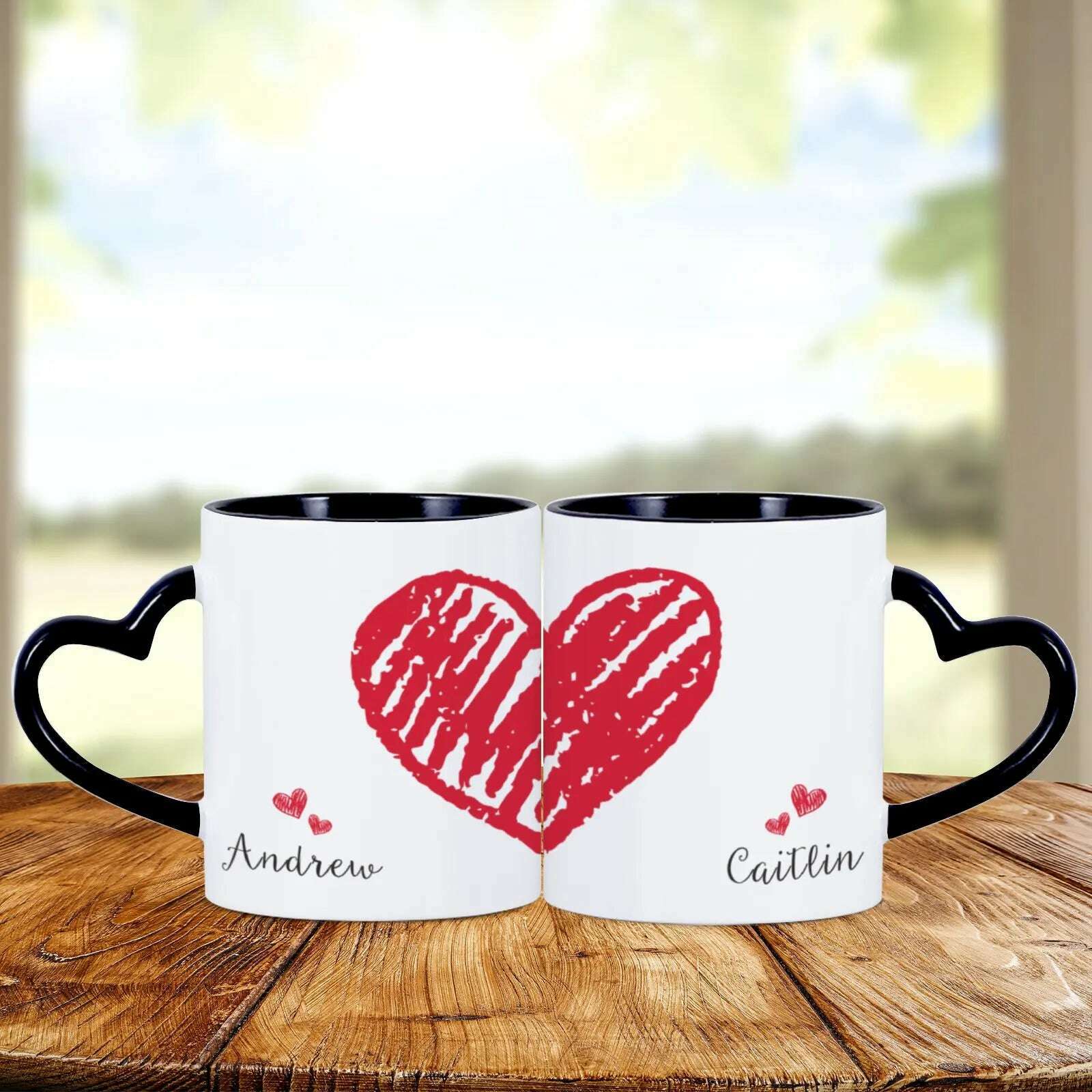 2pc Heart Handle Personalized Name Couple Coffee Mug for Girlfriend Wife Husband Valentine's Day present for Couples Coffee Mugs - KIMLUD
