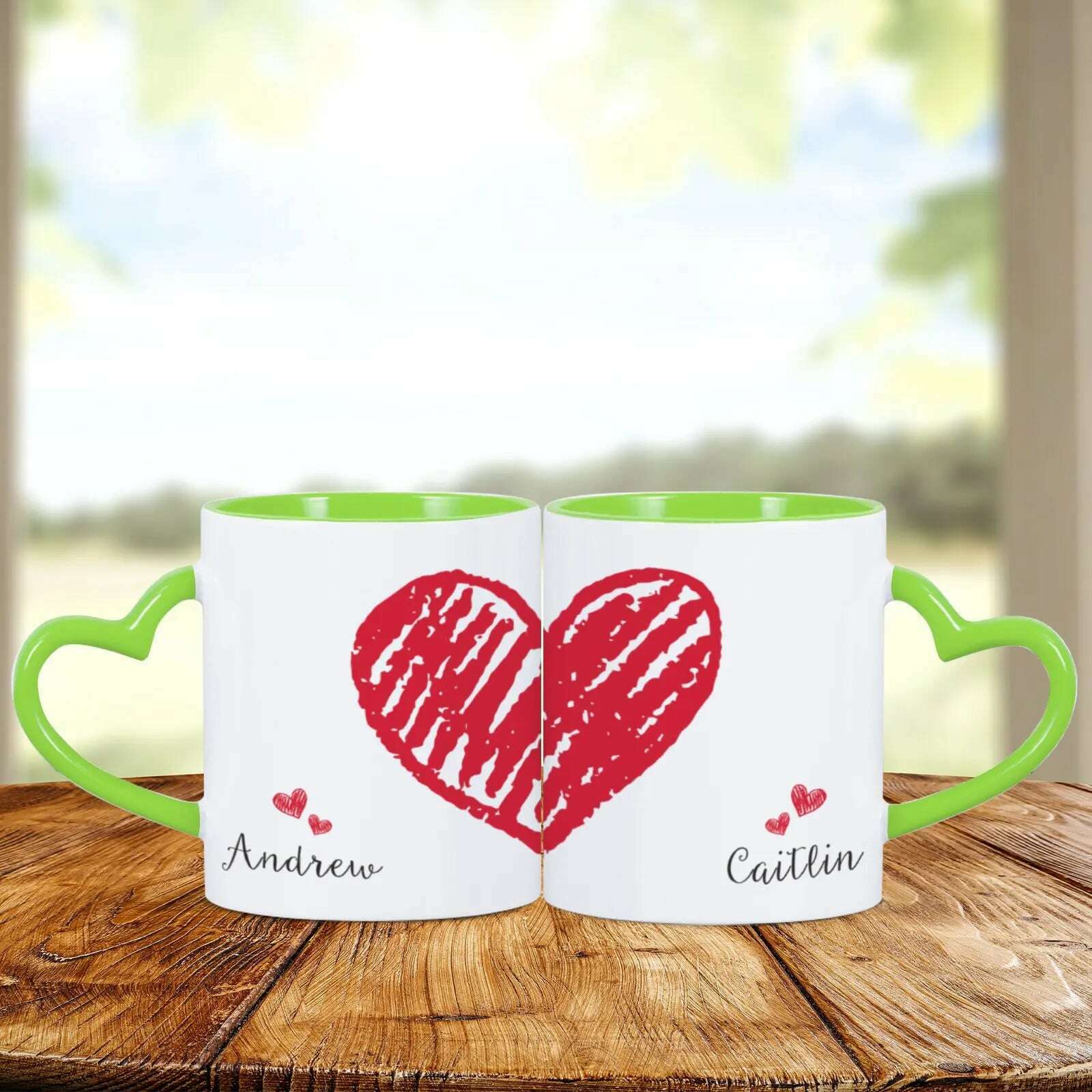 2pc Heart Handle Personalized Name Couple Coffee Mug for Girlfriend Wife Husband Valentine's Day present for Couples Coffee Mugs, green / 325ml, KIMLUD Women's Clothes