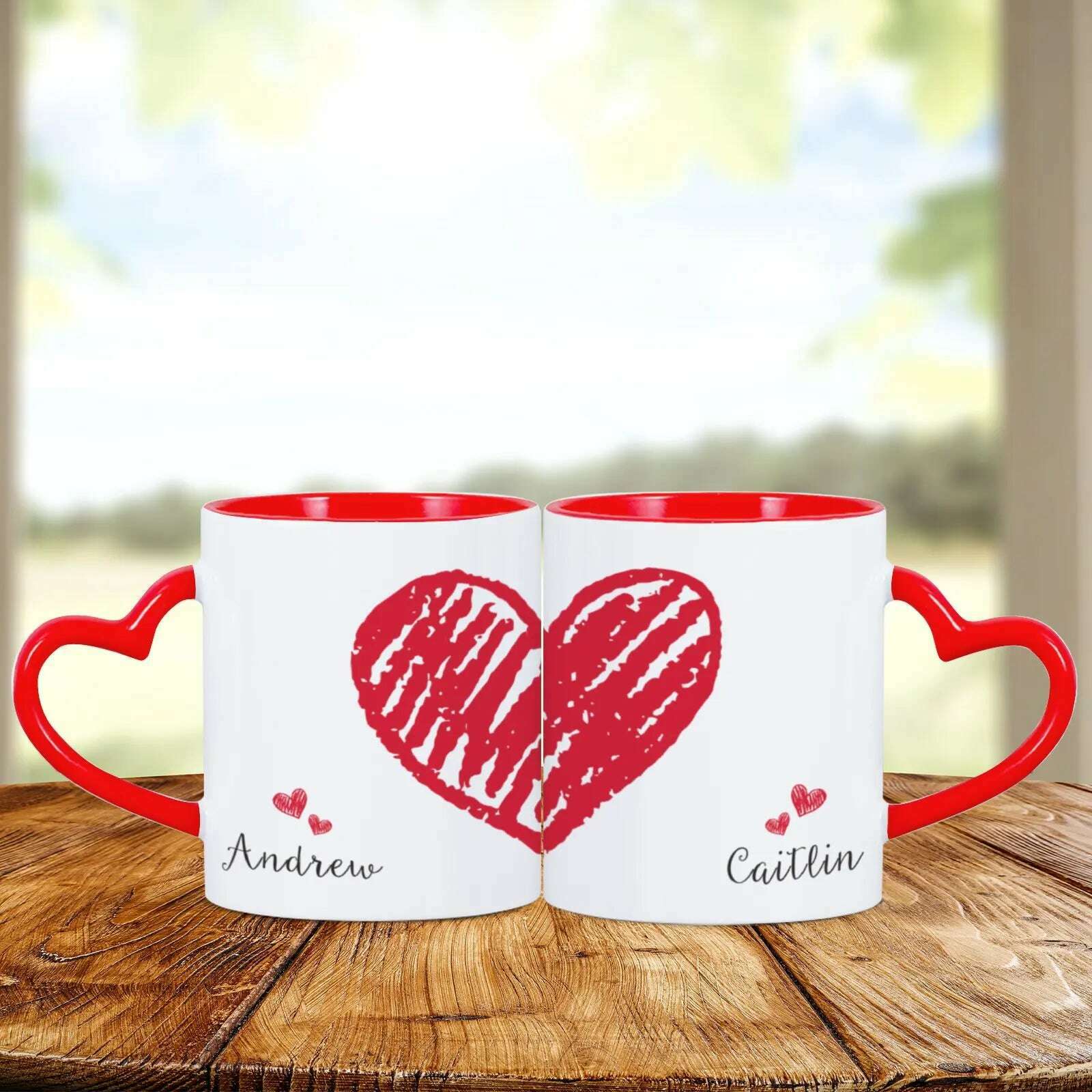 2pc Heart Handle Personalized Name Couple Coffee Mug for Girlfriend Wife Husband Valentine's Day present for Couples Coffee Mugs, Red / 325ml, KIMLUD Women's Clothes