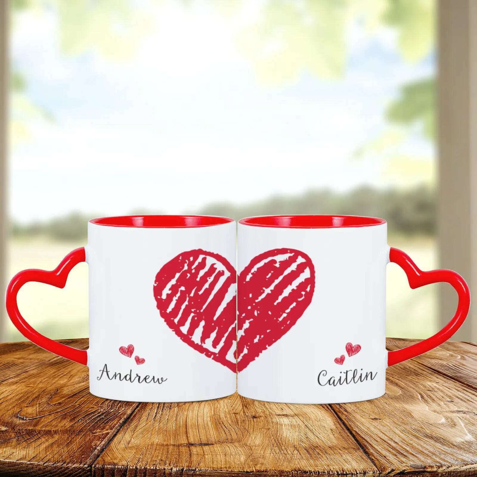 2pc Heart Handle Personalized Name Couple Coffee Mug for Girlfriend Wife Husband Valentine's Day present for Couples Coffee Mugs - KIMLUD