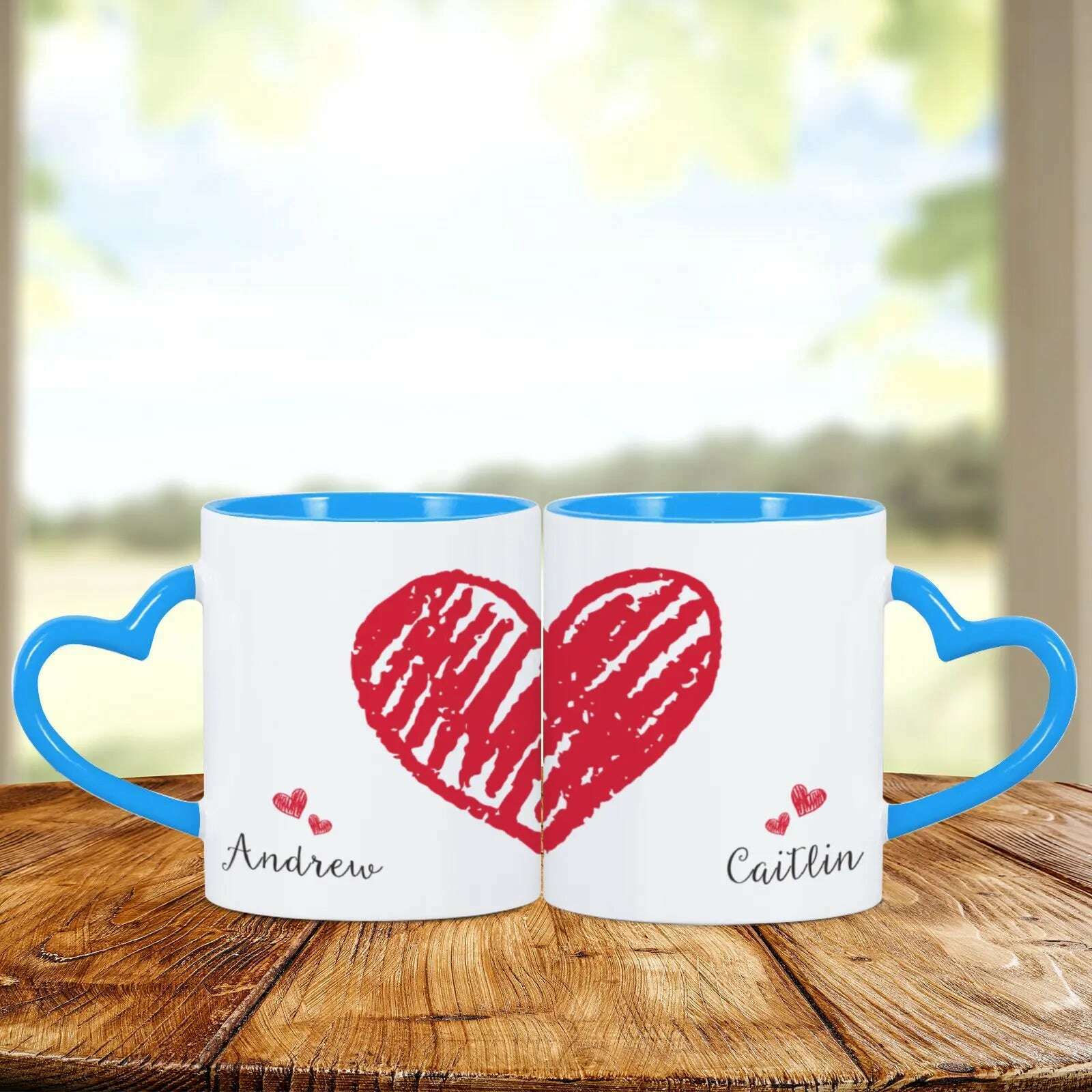 KIMLUD, 2pc Heart Handle Personalized Name Couple Coffee Mug for Girlfriend Wife Husband Valentine's Day present for Couples Coffee Mugs, Blue / 325ml, KIMLUD Women's Clothes