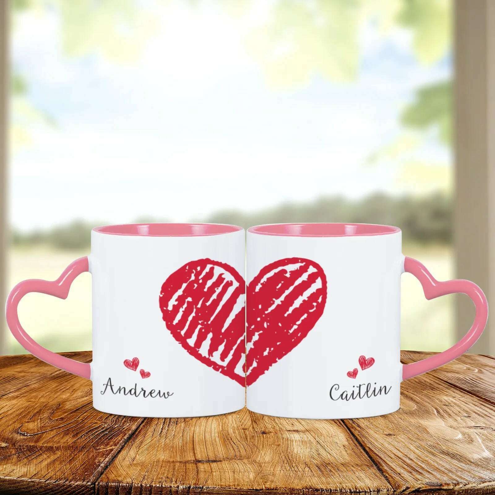 2pc Heart Handle Personalized Name Couple Coffee Mug for Girlfriend Wife Husband Valentine's Day present for Couples Coffee Mugs - KIMLUD