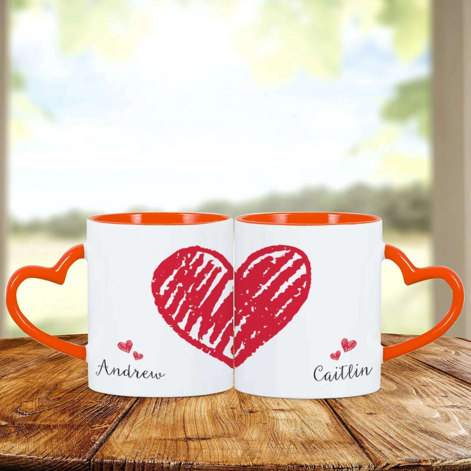 2pc Heart Handle Personalized Name Couple Coffee Mug for Girlfriend Wife Husband Valentine's Day present for Couples Coffee Mugs, Orange / 325ml, KIMLUD Women's Clothes