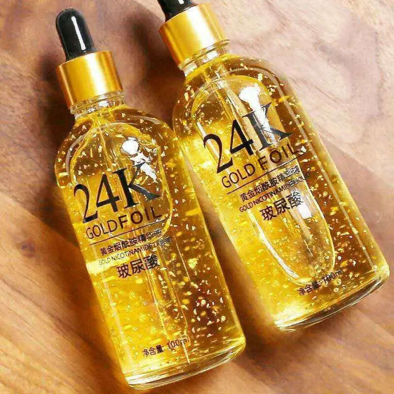 KIMLUD, 2pcs 24K Gold Essence Facial Moisturizing Brightening Shrinking Pore Firming Face Serum Skin Care Products, 100ml, KIMLUD Womens Clothes