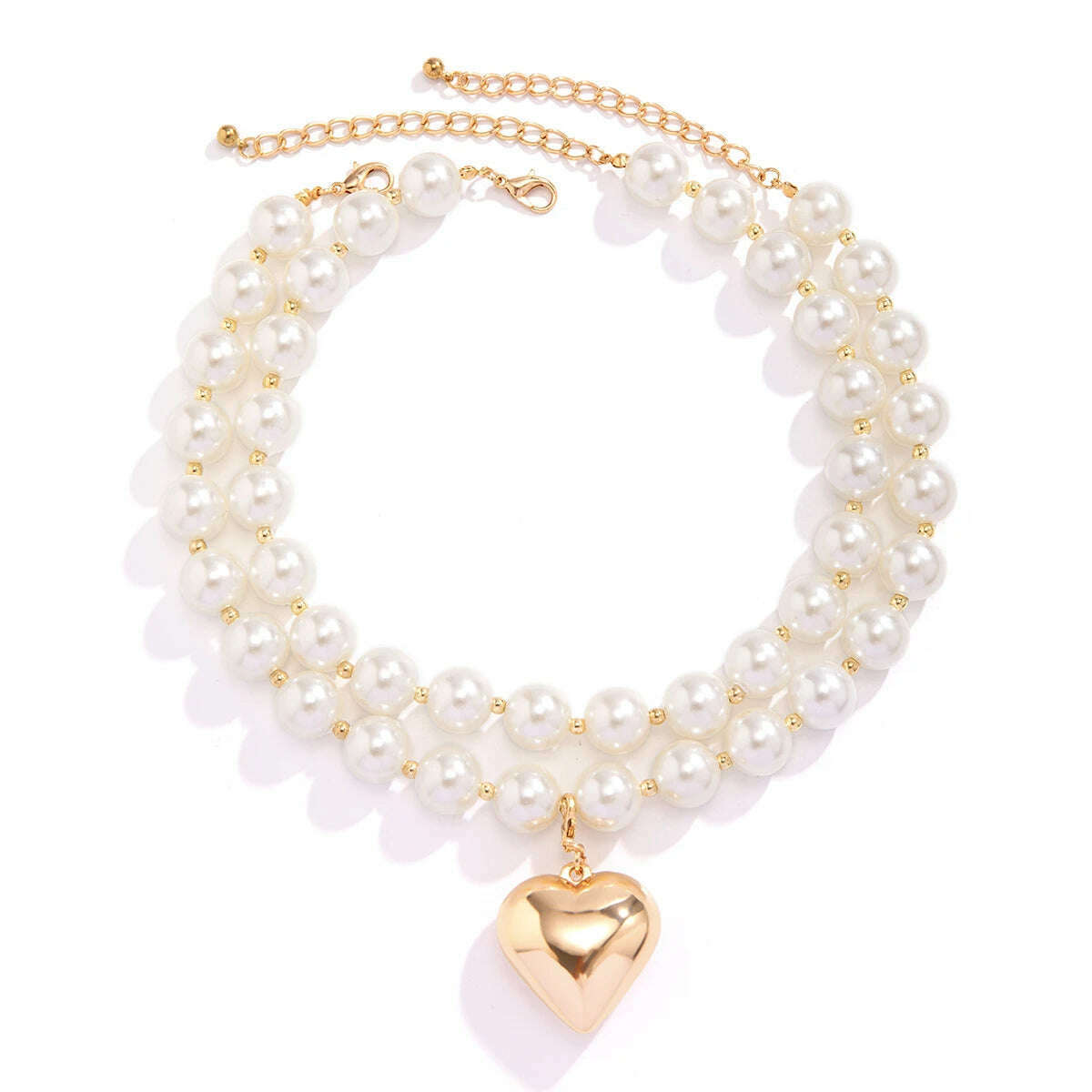 2Pcs Elegant Goth Imitation Pearl Beads Chain Necklace for Women Vintage Love Heart Pendant Choker Y2K Jewelry Wed Accessories - KIMLUD