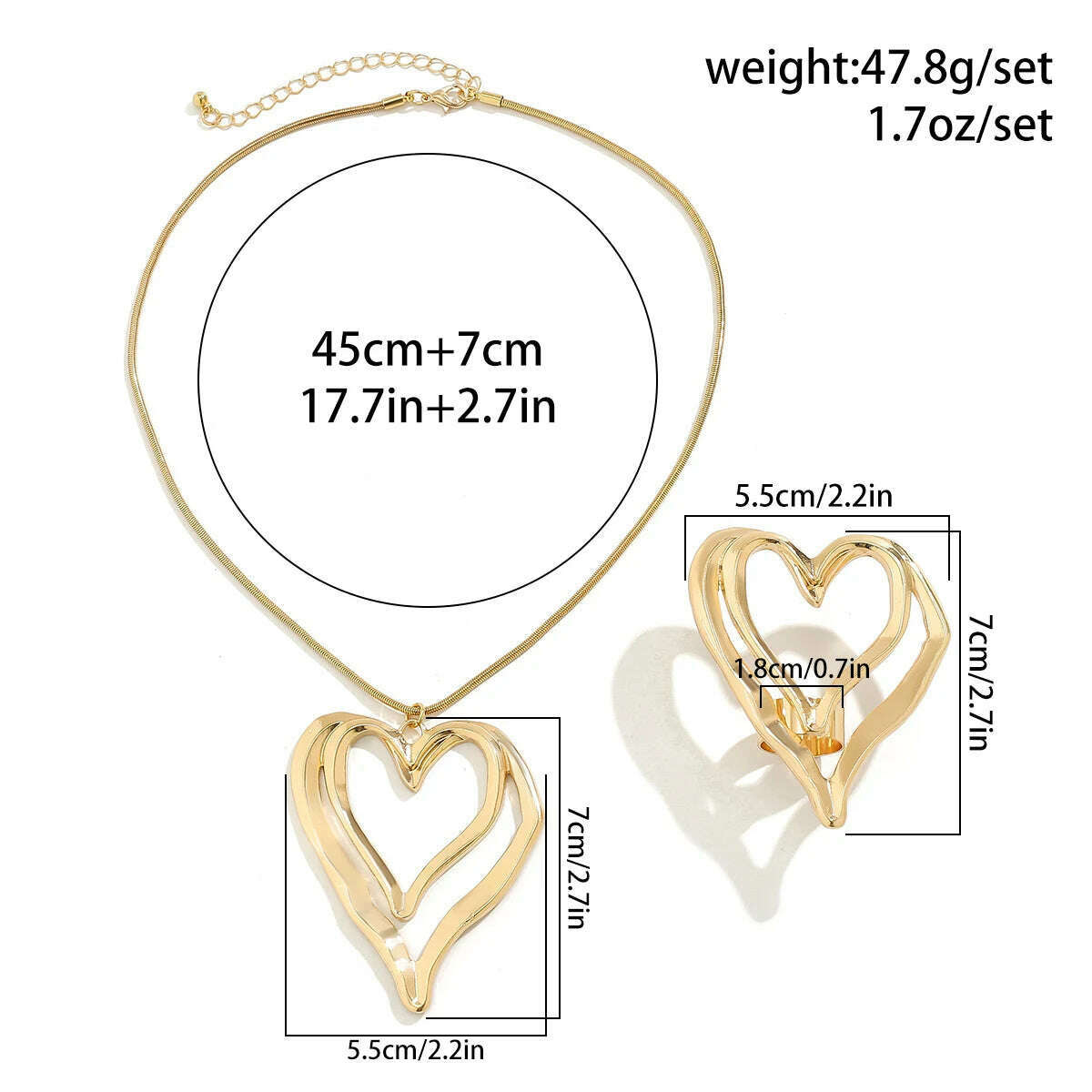 KIMLUD, 2Pcs Punk Vintage Big Hollow Love Heart Pendant Choker Necklace for Women Rose Flower Rings Wed Bridal Jewelry Set Steampunk New, KIMLUD Womens Clothes