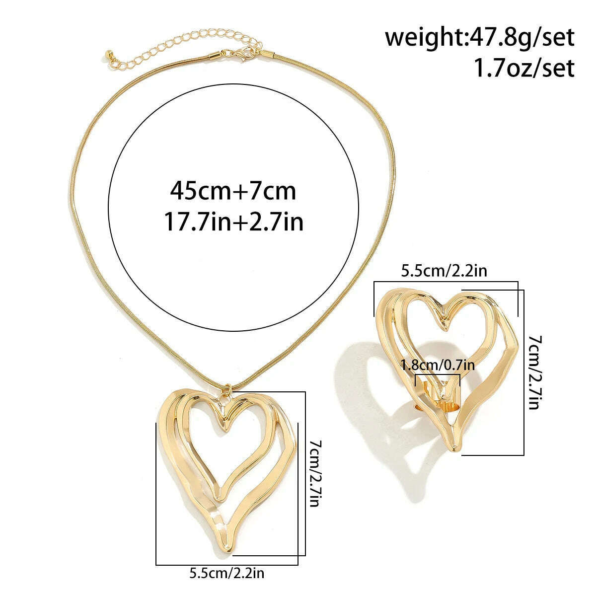 2Pcs Punk Vintage Big Hollow Love Heart Pendant Choker Necklace for Women Rose Flower Rings Wed Bridal Jewelry Set Steampunk New - KIMLUD