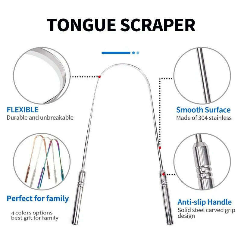 3 Colors Stainless Steel Tongue Scraper U-shaped Metal Fresh Breath Cleaning Coated Tongue Toothbrush Oral Hygiene Care Tools - KIMLUD
